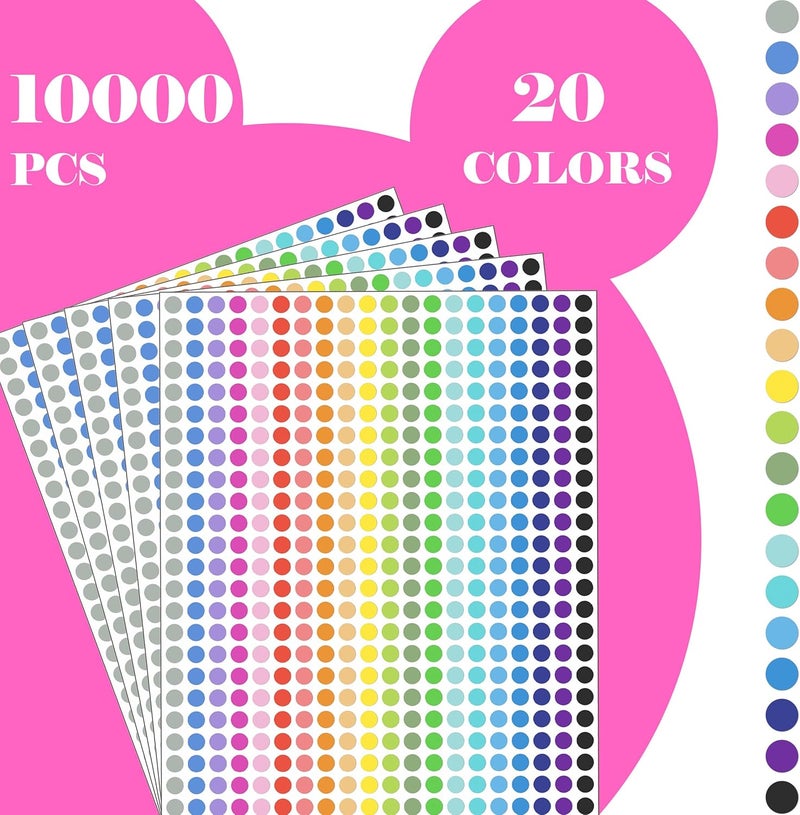 YSHIHE 10000 PCS Small Dot Stickers 1/4" Round Color Coding Labels Circle Dot Stickers Label Sticker in 20 Colors for Office,Classroom - Image 2